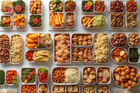 Variety of individually packed meals ready for delivery or distribution